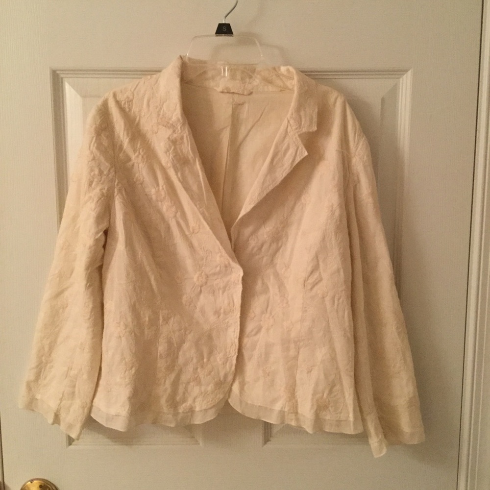 Cotton self embroidered blazer